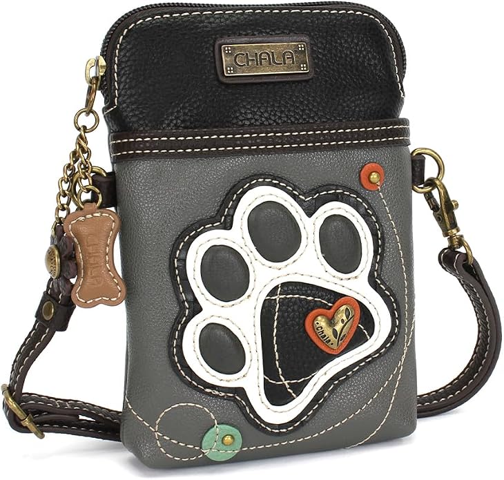 CHALA Dog Collection Cell Phone Crossbody Purse-Women PU Leather/Canvas Multicolor Handbag with Adjustable Strap