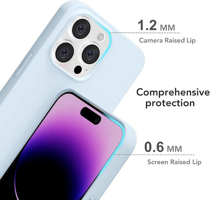 for iPhone 14 Pro Max Case Silicone Compatible with Magsafe Case, Ultra Slim Thin Magnetic Phone Cases Mag Safe, Cute Soft Rubber Gel Matte Plain Wireless Charging Cover for Women, Light Blue