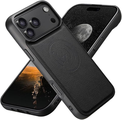 Leather Cover for iPhone 17 Pro Max/17 Pro/Air/17,Heavy Duty Protection Magnetic Wireless Charging Phone Case Retro Shockproof Business Style Shell (17,Black)
