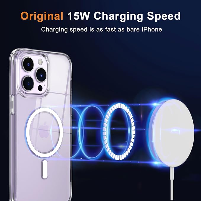 MOCCA Strong Magnetic for iPhone 13 Pro Max Case,[Compatible with Magsafe][Glass Screen Protector+Camera Lens Protector] Slim Thin Shockproof Cover Phone Case for iPhone 13 Pro Max 6.7", Clear