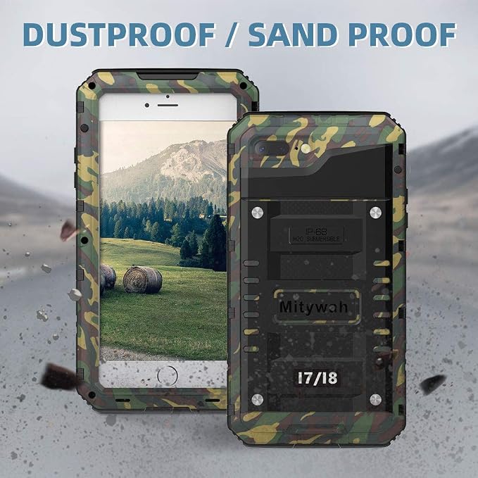Mitywah Waterproof iPhone 7/8 Case - Heavy Duty Metal, Full Body Protection, Built-in Screen, Shockproof, Dustproof, Military Grade Defender, Camouflage