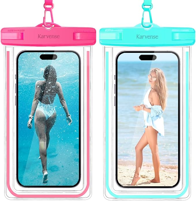 Waterproof Cell Phone Pouch Case, 2 Pack Universal Waterproof Phone Bag/Holder for iPhone/Samsung Galaxy/Pixel, Underwater Dry Bag for Travel, Vacation, Beach, Kayaking,Snorkeling, Water Park