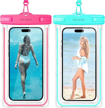 Waterproof Cell Phone Pouch Case, 2 Pack Universal Waterproof Phone Bag/Holder for iPhone/Samsung Galaxy/Pixel, Underwater Dry Bag for Travel, Vacation, Beach, Kayaking,Snorkeling, Water Park