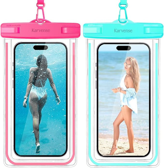Waterproof Cell Phone Pouch Case, 2 Pack Universal Waterproof Phone Bag/Holder for iPhone/Samsung Galaxy/Pixel, Underwater Dry Bag for Travel, Vacation, Beach, Kayaking,Snorkeling, Water Park