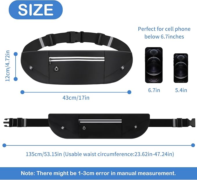 Slim Running Belt Fanny Pack for Men Women, Running Phone Holder Runners Pouch Waist Pack for Workout (1198, Black)