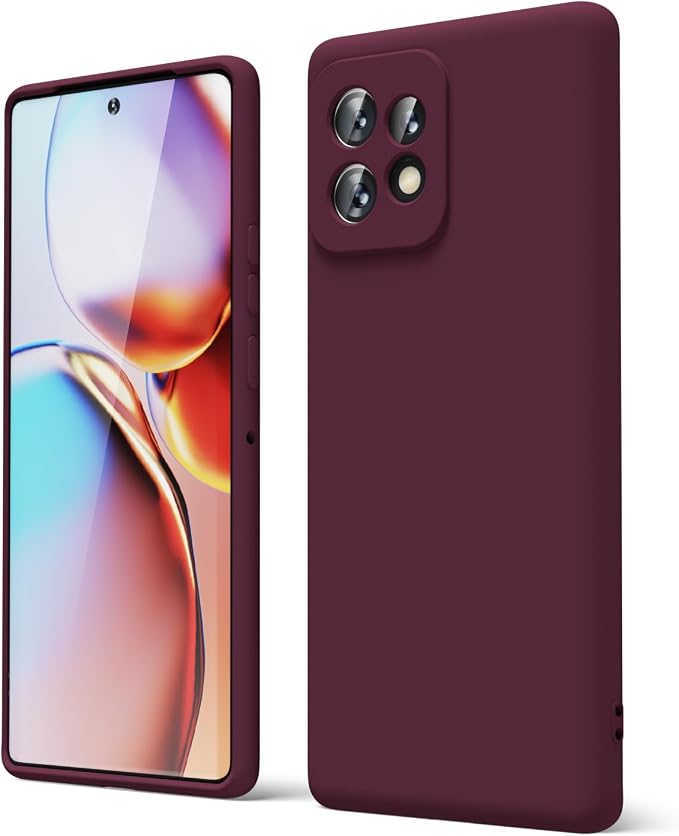 Oakxco for Motorola Moto Edge Plus 2023 Case Silicone, Thin Slim Grip Soft Rubber Gel Protective Phone Case for Women, Matte Plain Solid Color Aesthetic Cute Girly Case with Camera Cove, Burgundy Wine