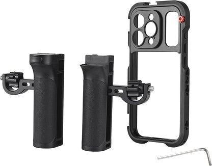 Andoer Portable Phone Cage with Dual Handles Mobile Phone Video Rig Handheld Smartphone Stabilizer Several Cold Shoe Mounts Replacement for iPhone 15 Pro