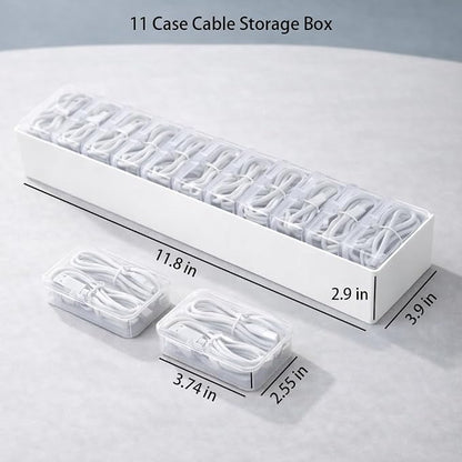 KUGUA 2 Pack Cable Organizer Box Set with 7 and 11 Clear Cases for Charging Cables, Chargers, Earphones and Small Accessories, Includes Cable Ties and Labels for Home, Desk and Drawer