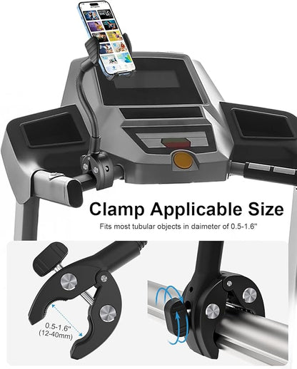 Gooseneck Phone Holder for Wheelchair, Stroller, Golf Cart, Boat, Mic Stand, Indoor Cycling Bike, Gym Bicycle Handlebar Clamp for iPhone Air 17 Pro Max 16 15 14 13 12 Plus, S25, 4.7 to 7" Smartphones