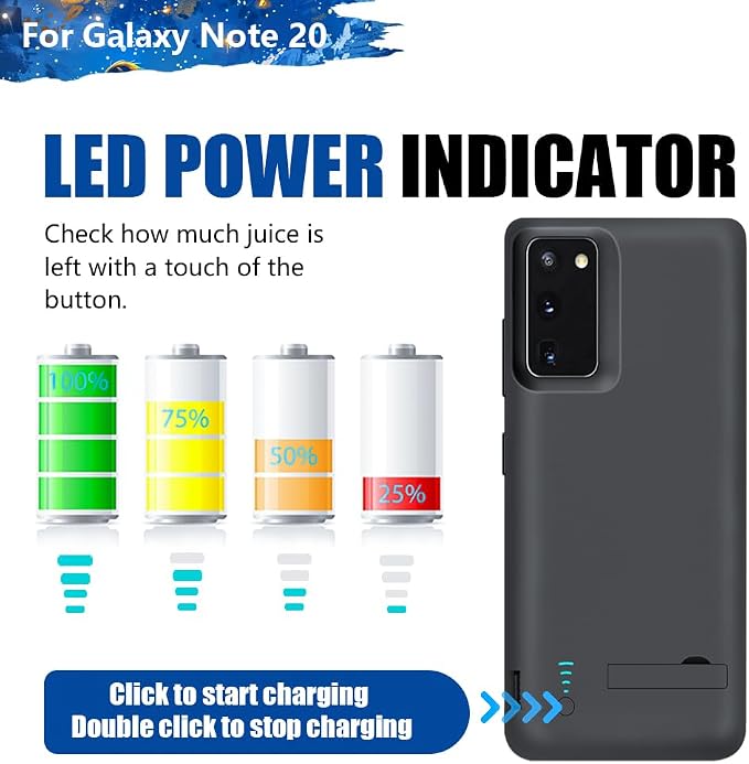 Sitong Upgraded Battery Case for Samsung Galaxy Note 20 5G, 6000mAh Rechargeable Extended Battery Charging Charger Case, Add 100% Extra Juice (6.7 Inches) Black
