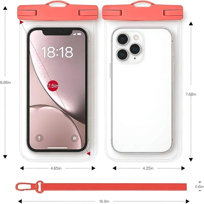 1/2 Pack Waterproof Phone Pouch Compatible with iPhone 17 16 15 Pro Max & Galaxy S24+/S23 7in Waterproof Phone Case with Lanyard, IPX8 Beach Travel Must Haves, Beach Essentials, Red, 1 Pack