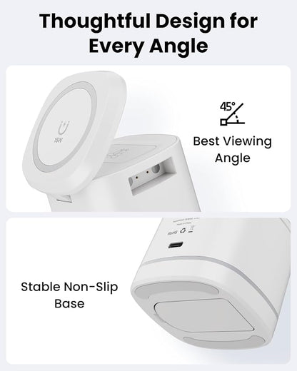 Gitryin Magnetic Wireless Charger Stand for Apple Devices, 3 in 1 Travel Charging Station, 15W Foldable Charging Dock for iPhone 17/16/15/14/13/12, Apple Watch Ultra, AirPods 4 3 Pro