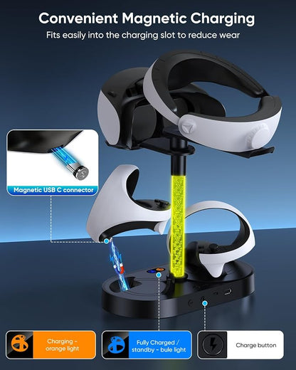 FASTSNAIL Charging Stand for PlayStation VR2, Multifunction Vertical PS VR2 Headset & Sense Controllers Charge Dock Station with 10 RGB Light Modes of Memory for PS5 VR2 Accessories