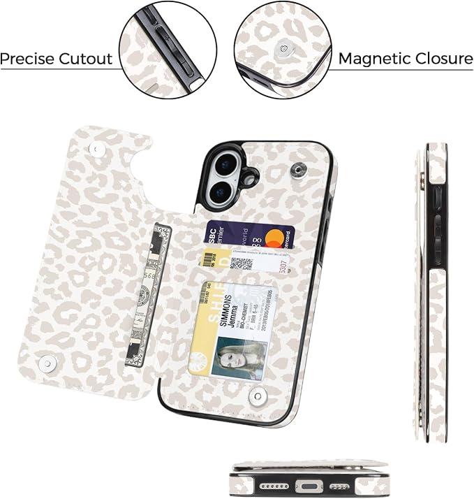 uCOLOR for iPhone 17 Wallet Case with Card Holder PU Leather RFID Blocking Design iPhone 17 flip case for Women Men Magnetic Clasp Kickstand Design 6.3 inch (Beige Leopard)