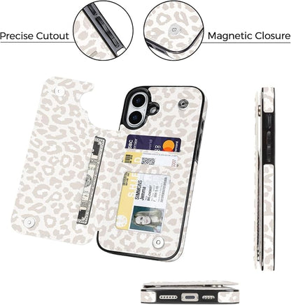 uCOLOR for iPhone 17 Wallet Case with Card Holder PU Leather RFID Blocking Design iPhone 17 flip case for Women Men Magnetic Clasp Kickstand Design 6.3 inch (Beige Leopard)