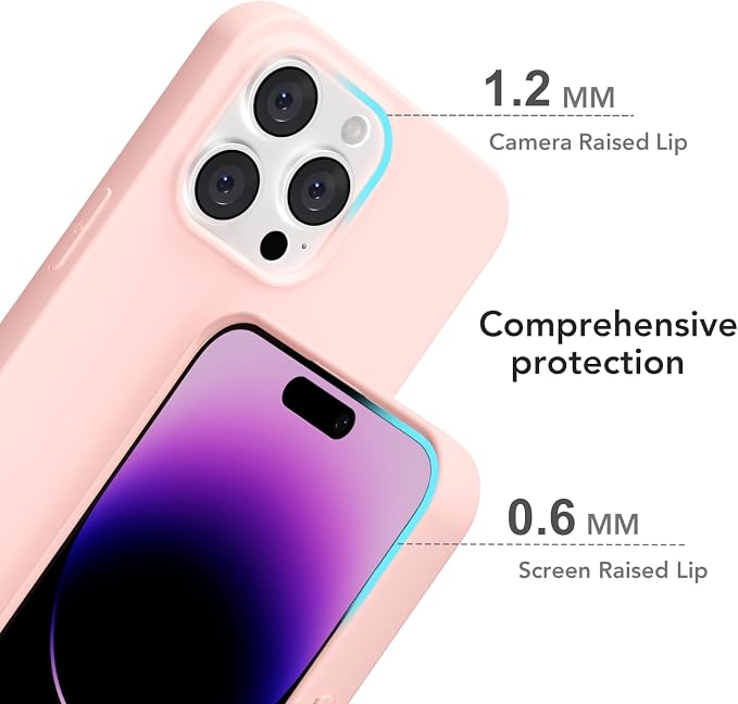 for iPhone 14 Pro Max Case Silicone Compatible with Magsafe Case, Ultra Slim Thin Magnetic Phone Cases Mag Safe, Cute Soft Rubber Gel Matte Plain Wireless Charging Cover for Women, Light Pink