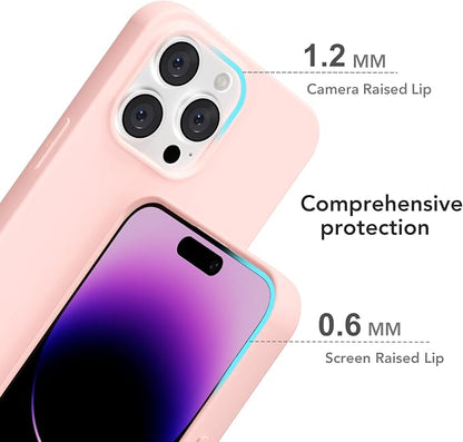 for iPhone 14 Pro Max Case Silicone Compatible with Magsafe Case, Ultra Slim Thin Magnetic Phone Cases Mag Safe, Cute Soft Rubber Gel Matte Plain Wireless Charging Cover for Women, Light Pink