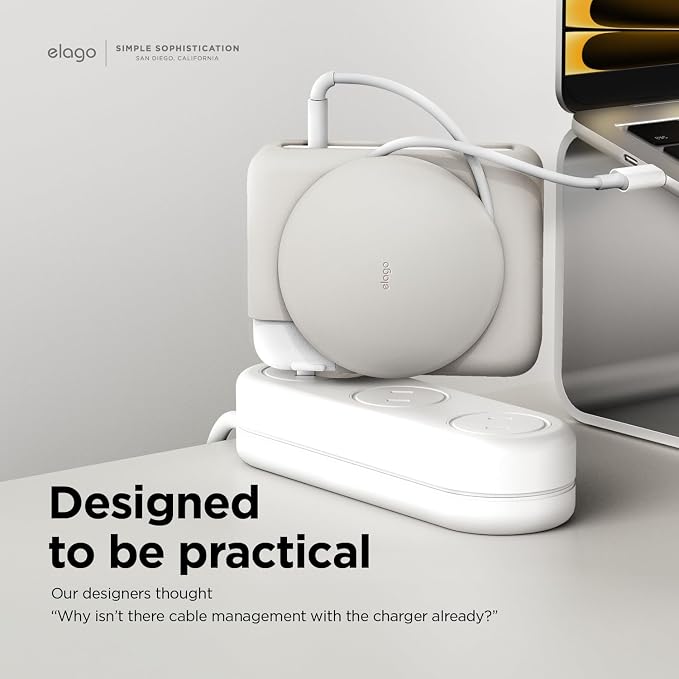 elago Charger Cable Management Case, Cord Reel Organizor Compatible with MacBook Pro 16" M5 M4 M3 M2 M1 2026 2024 2023 2021 [3428] [3429] [A3403] [A3186] [A2991] [A2780] [A2485] 140W (Stone)