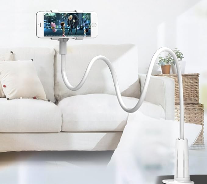 ZTON Universal Cell Phone Holder, Universal Mobile Phone Stand, Lazy Bracket, Flexible Long Arms Clip Mount for iPhone, LG, etc.in Office Bedroom Desktop(White)