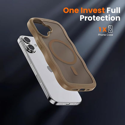 for iPhone 17 Case Cute Brown,Fits MagSafe,Matte Skin Feeling Back,Curly Wave Edge,Slim & Durable & Stylish,Cover Military-Grade Protection