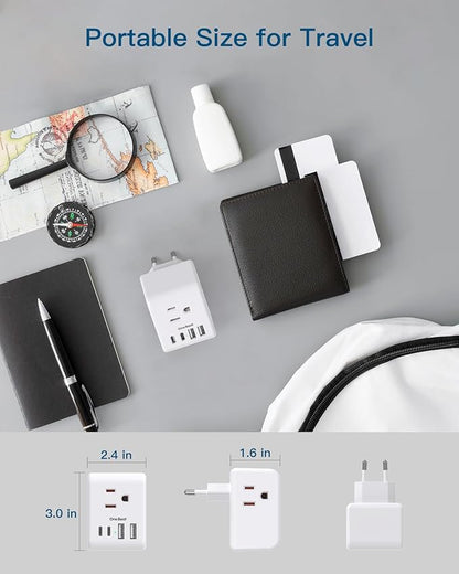 2 Pack Israel Power Adapter, One Beat 7-in-1 Israel Travel Plug Adapter | with 3 American Outlets 4 USB Ports(2 USB C), Type H Travel Adapter Plug Converter for US to Israel, Jerusalem, Palestine