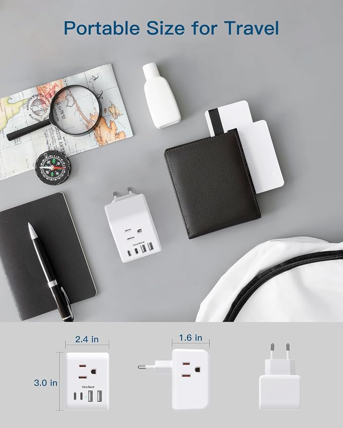 2 Pack European Travel Plug Adapter, International Power Plug Adapter | 3 Outlets 4 USB Charging Ports(2 USB C), Type C Plug Adapter Travel Essentials to Most Europe EU Spain Italy France Germany