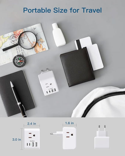 1 Pack European Travel Plug Adapter, International Power Plug Adapter | International Power Adapter, Type C Plug Adapter Travel Essentials to Most Europe EU Spain Italy France Germany, 1 Pack