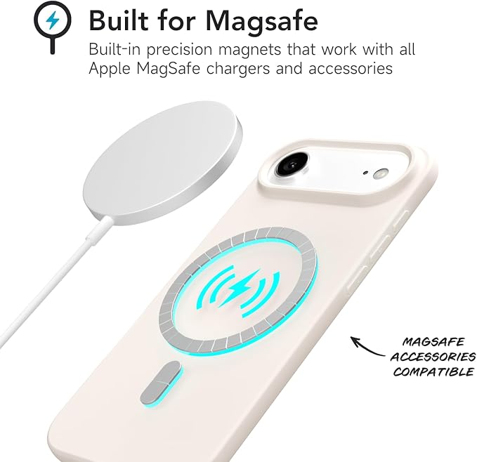 for iPhone 17 Air Case Silicone Compatible with Magsafe Case, Ultra Slim Thin Magnetic Phone Cases Mag Safe, Cute Soft Rubber Gel TPU Matte Wireless Charging Cover for Women, Beige Stone Cream