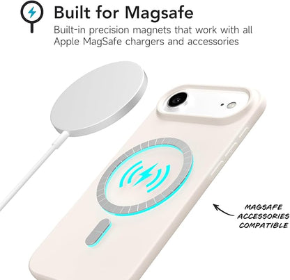 for iPhone 17 Air Case Silicone Compatible with Magsafe Case, Ultra Slim Thin Magnetic Phone Cases Mag Safe, Cute Soft Rubber Gel TPU Matte Wireless Charging Cover for Women, Beige Stone Cream