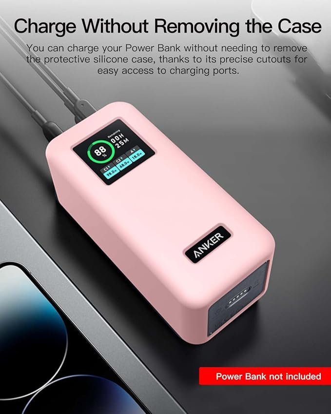 Silicone Case for Anker Prime Power Bank 20,000mAh 200W,Full-Body Protective Cover for Anker Prime Power Bank,Drop-Proof,Scratch-Proof,Shock-Proof,Pink