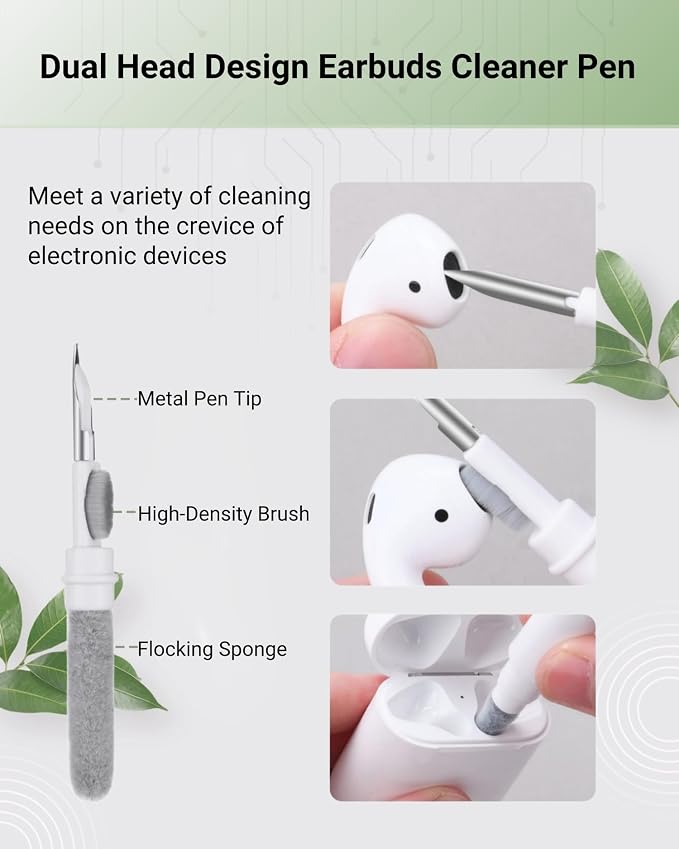 Portable Screen Cleaner Spray and Wipe Kit with 1 Microfibre Cloth, 1 Earbuds Cleaner Pen, 2X19ml-0.64oz Fluid Refill for Phone, Eyeglasses, Laptop, Computer, Monitor, Car Display - White
