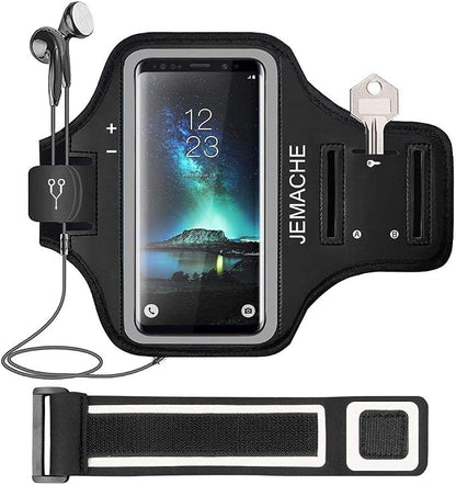 Galaxy S10+ S9+ S8+ Armband, JEMACHE Gym Running Workouts Arm Band for Samsung Galaxy S10 Plus/S9 Plus/S8 Plus with Key Holder (Black)