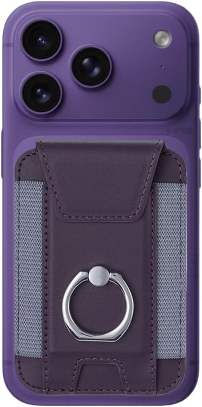 for Magsafe Wallet, Slim Magnetic Card Wallet with Grip, 7 Cards Holder RFID Blocking, Ring Stand Stick on Wallet with Privacy Flap (Deep Purple)