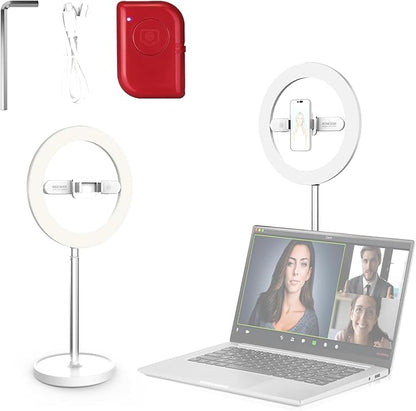 NEEWER Entry Level Version 10" 7W LED Selfie Ring Light with Desk Stand/Phone Holder/3 Modes, CRI85+ 3000mAh Rechargeable Video Conference Lighting for iPhone Streaming Video Recording Makeup, N17