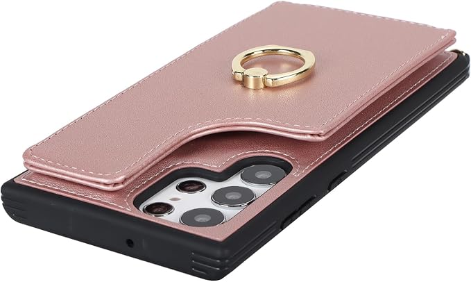 Lipvina for Samsung Galaxy S22 Ultra Case with Card Holder and Strap for Women,Crossbody Lanyard,RFID Blocking,Ring Stand,Snap Clasp,Phone Wallet Cases 6.8 inch(Rose Gold)