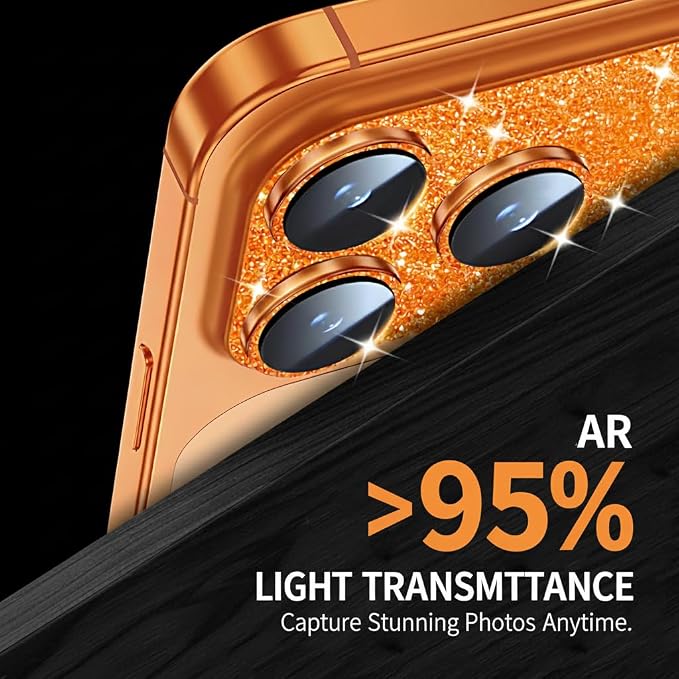 Glitter Bling Ring Camera Lens Protector cover for iPhone 17 Pro Max Women, 9H Hardness Tempered Glass Lens Protector, Anti-Scratch, Cosmic Orange (orange)