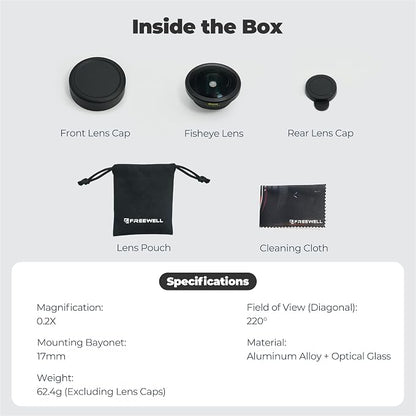 Freewell 8mm Fisheye Lens for iPhone & Samsung – 220° Ultra-Wide Angle, 0.5m Focus Distance – Perfect for Creative Shots