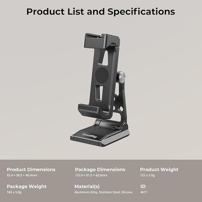 SmallRig Metal Phone Tripod Mount with Quick Release Adapter for Arca and Cold Shoes, Universal Cell Phone Stand for Desk, for DJI RS 3 mini Stabilizer, for iPhone - 4611