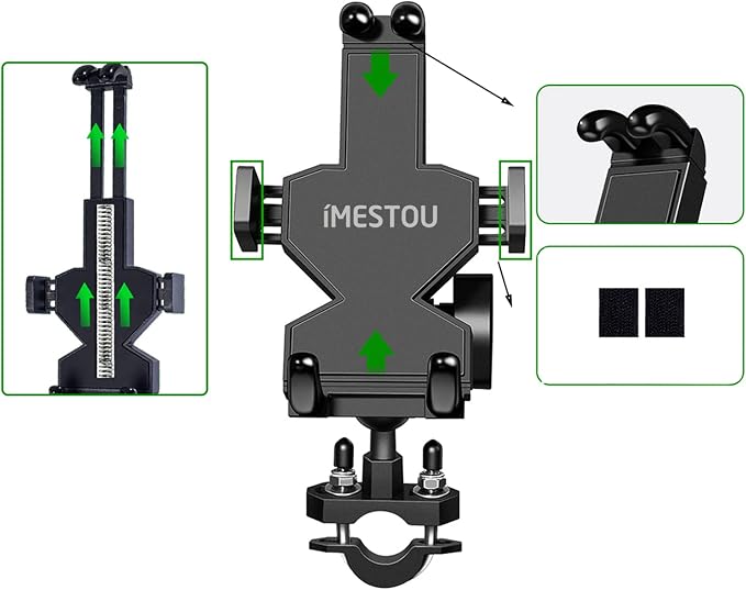 iMESTOU Aluminium Motorcycle Phone Mount U-Bolt Handlebar 1" Ball Stem Cellphone Holder 360 Rotating with Length Width Adjustable Universal for Max.7.2 inch Large Phones Sturdily
