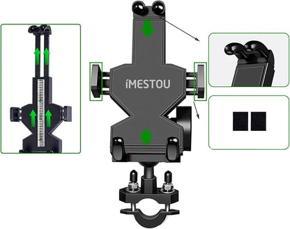 iMESTOU Aluminium Motorcycle Phone Mount U-Bolt Handlebar 1" Ball Stem Cellphone Holder 360 Rotating with Length Width Adjustable Universal for Max.7.2 inch Large Phones Sturdily