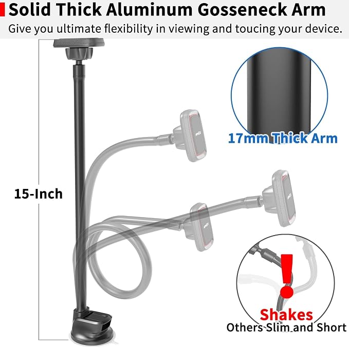 APPS2Car Magnetic Phone Holder for Car, Anti-Shake Windshield Phone Mount for Truck [Flexible Long Arm], Gooseneck Cell Phone Car Mount [6 Strong Magnets] Fit for iPhone & Android Smartphones