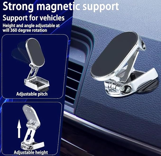 Magnetic Car Phone Holders - Foldable & Retractable Arms, N52 Magnets, 360° Rotation, Strong VHB Dashboard Adhesion, Universal Compatibility (2-Pack)
