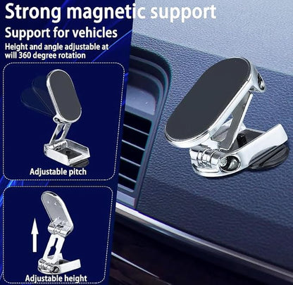 Magnetic Car Phone Holders - Foldable & Retractable Arms, N52 Magnets, 360° Rotation, Strong VHB Dashboard Adhesion, Universal Compatibility (2-Pack)