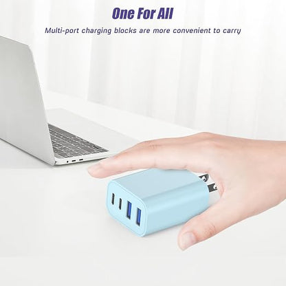 40W USB C Charger Block, [2 Pack] 4-prot USB Type C iPhone Fast Charging Brick, Multiport Apple Adapter for iPhone 17/17 Air/ 16 Pro/16 Pro Max/15/14/13/12, iPad Pro/iPad Air, iPad mini, iPad (Blue)
