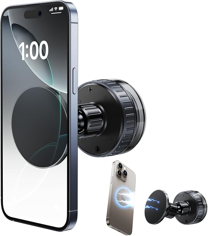 Vacuum Suction Cup Phone Mount,Hands-Free Magnetic Shower Cell Phone Holder,Adjustable Phone Suction Grip for Mirror/Car Dashboard/Gym,Compatible with MagSafe iPhone 16/15/14/13/12 (T26)