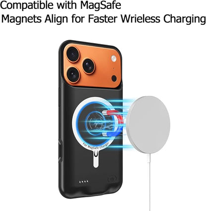 Battery Case for iPhone 17 Pro, 10000mAh Pack Rechargeable Charger Case Support Carplay with Wireless Charging Compatible for iPhone 17 Pro (6.3 inch) External Battery Charging Cover (Black)