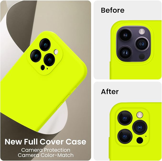 FireNova Designed for iPhone 14 Pro Max Case, Silicone Upgraded [Camera Protection] Case with [2 Screen Protectors], Soft Anti-Scratch Microfiber Lining Inside, 6.7 inch, Fluorescent Green
