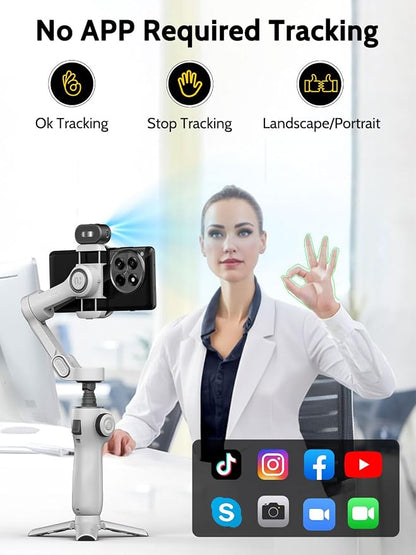 AOCHUAN Gimbal Stabilizer for Video Recording, Smartphone 3-Axis Smartphone Gimbal with AI Tracking Sensor for Vlogging,7.8' Extension Rod,Trigger Button,YouTube Tiktolk(Smart V8 AI White)