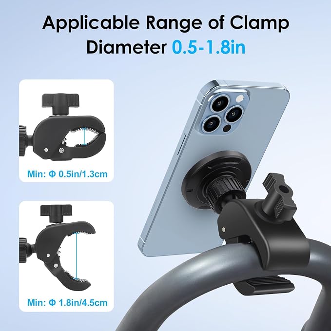 EEEKit Exercise Bike Phone Holder, Magnetic Handlebar Phone Mount for iPhone Magsafe and All Smartphones, for Stationary Treadmill Gym Fitness Equipment