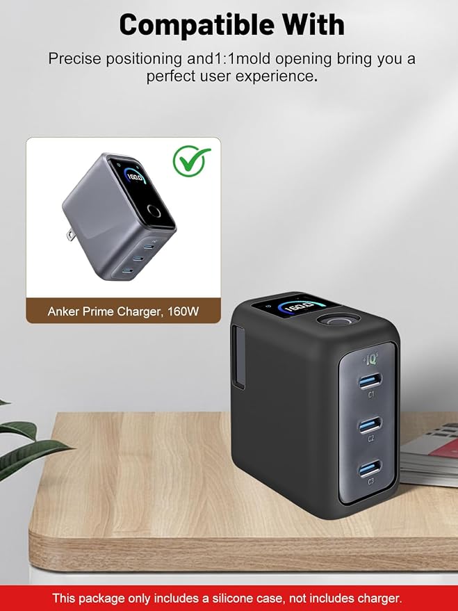Silicone Protective Case for Anker Prime 160W USB-C Charger , Full-Body Protective Cover with Precise Cutout, Shockproof Dustproof Charging Block Protector Sleeve & Scratch-Resistant Sleeve (Black)